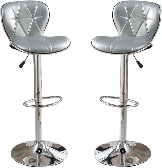 Modern Dining Chair 2 Adjustable Height Kitchen Island Stools with Upholstered Seat and Chrome Base for Dining Room, Sturdy Stable Easy Assembly Mid-Century Luxury Furniture,Silver-Metal-2pc