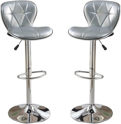 Modern Dining Chair 2 Adjustable Height Kitchen Island Stools with Upholstered Seat and Chrome Base for Dining Room, Sturdy Stable Easy Assembly Mid-Century Luxury Furniture,Silver-Metal-2pc