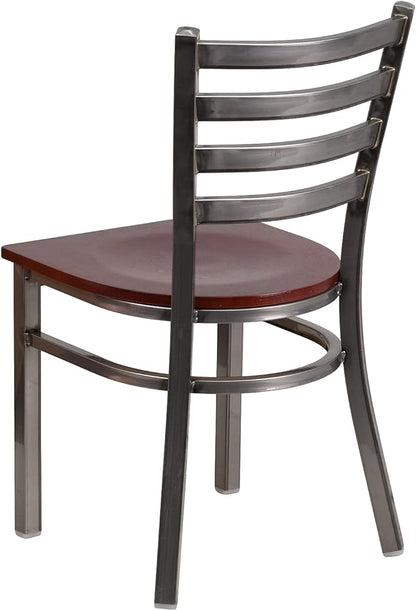 Flash Furniture 2 Pk. HERCULES Series Clear Coated Ladder Back Metal Restaurant Chair - Mahogany Wood Seat