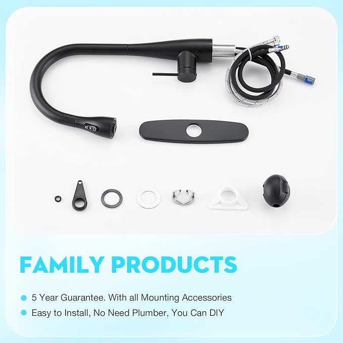 CREA Black Kitchen Faucet, Pull Down Black Kitchen Faucets with Sprayer 3 Modes, Uitility Laundry Faucets Single Hole Bar Sink Faucet 360° Swivel High Arc RV Stainless Steel Faucet, Matte Black