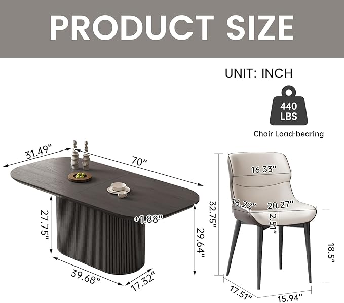 Miuuod 70.86" Grey Dining & Kitchen Table Set, Solid Kitchen Table with 4 Chairs,Large Oval Table with Round Corners for Dining Room,Home Office,Living Room Furniture,Big Family Grey