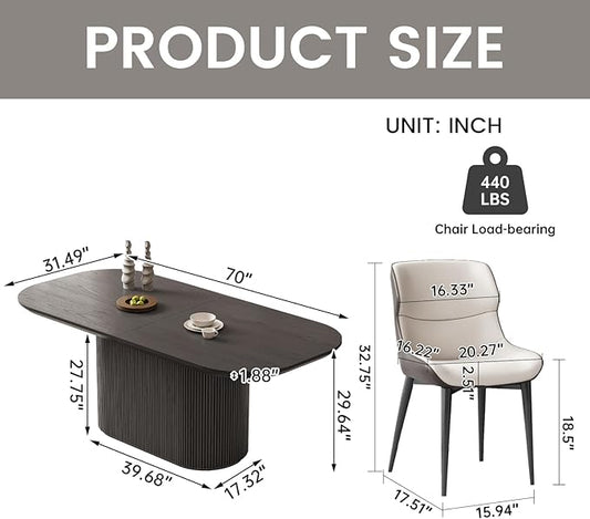 70" Oval Dining Table Set for 6, 7 Piece Kitchen Table Set with Oval Pedestal, Modern Dining Room Tables with 6 Chairs for Kitchen, Living Room, Bar, Black Dinner Tables
