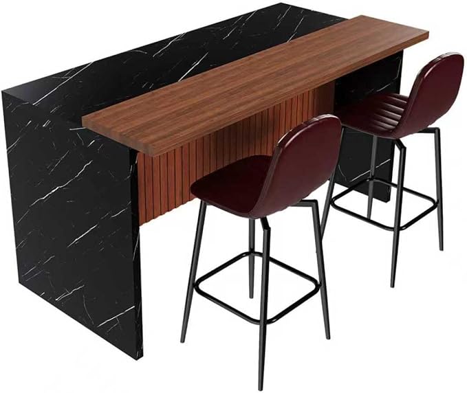 63-inch Modern Kitchen Island Set with 2 Dark Brown Stools Black Marble Look Spacious & Functional Design Dining Room, Open Concept Spaces, Lounge Elegance