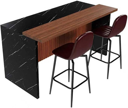 63-inch Modern Kitchen Island Set with 2 Dark Brown Stools Black Marble Look Spacious & Functional Design Dining Room, Open Concept Spaces, Lounge Elegance