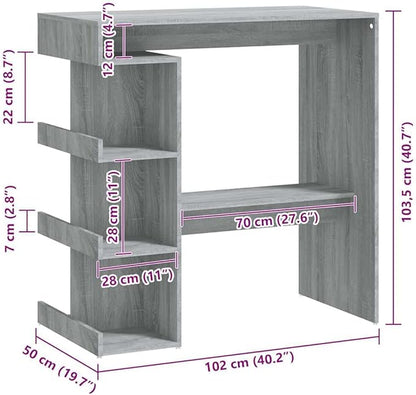 Wall Mounted Bar Table with Storage Racks Grey Sonoma Engineered Wood 39.4 x 19.7 x 40 Inches Modern Design for Kitchen Dining Area and Small Spaces