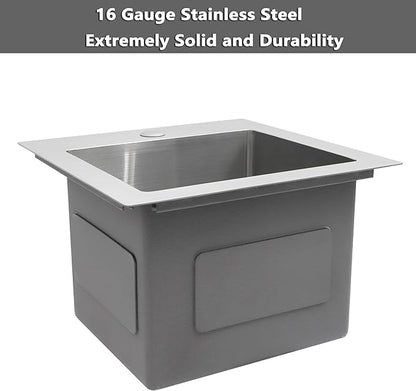 Drop In Bar Sink 15 X 17 inch,16 Gauge Stainless Steel Bar Sink,Outdoor Small RV Sinks,Top Mount Prep Sink for Wet Bar Area (15" X 17")