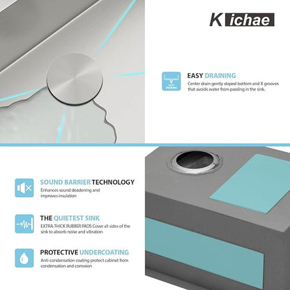 Kichae 15 Inch Undermount Sink Stainless Steel Bar Prep Sink 15x17 Undermount Single Bowl 16 Gauge Stainless Steel RV Kitchen Sinks Handmade Round Corner