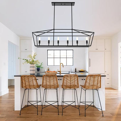 BONLICHT 6 Light Farmhouse Chandelier Black Modern Linear Kitchen Island Lights Industrial Vintage Candle-Style Dining Room Lighting Fixture Hanging Foyer Ceiling Lights with Adjustable Rods,E12 Base