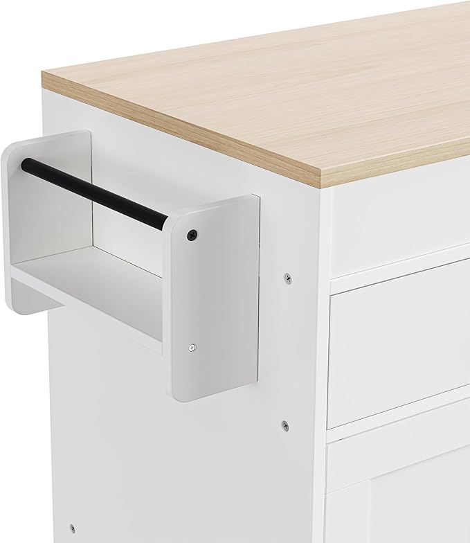 74.5 Inch Kitchen Island with Extendable Dining Table, Rolling on Wheels, Spice Rack, 2 Drawers, 4 Door Cabinet(White)