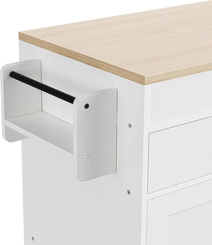 74.5 Inch Kitchen Island with Extendable Dining Table, Rolling on Wheels, Spice Rack, 2 Drawers, 4 Door Cabinet(White)