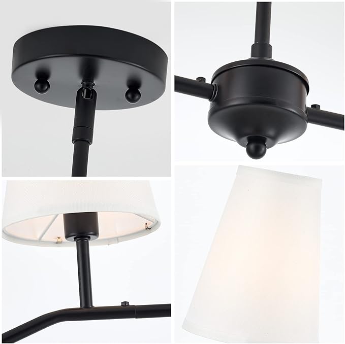 VILUXY Classic Linear Chandelier Off-White Fabric Modern Kitchen Island Pendant Lighting for Indoor, Dining Room, Living Room, Restaurant 4-Light