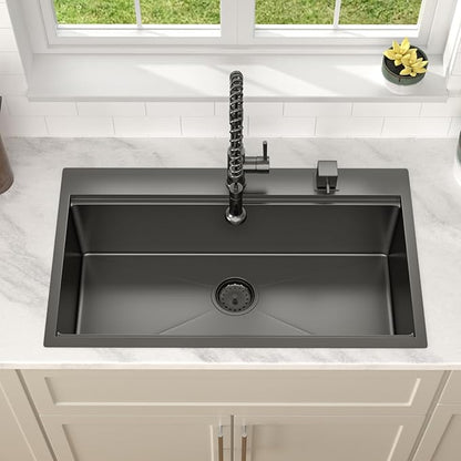 Dcolora 33 in. Black Kitchen Sink Drop In Workstation Sink 16 Gauge 33x22 Black Stainless Steel Nano-Coating Gunmetal Top mount Extra Large Single Bowl Kitchen Sinks, #DC-T7765
