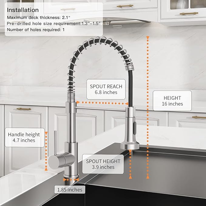OWOFAN Kitchen Faucet with Pull Down Sprayer Industrial 1 Handle 1 Hole Or 3 Hole Faucet for Farmhouse Camper Laundry Utility Rv Wet Bar Sinks, Stainless Steel Brushed Nickel