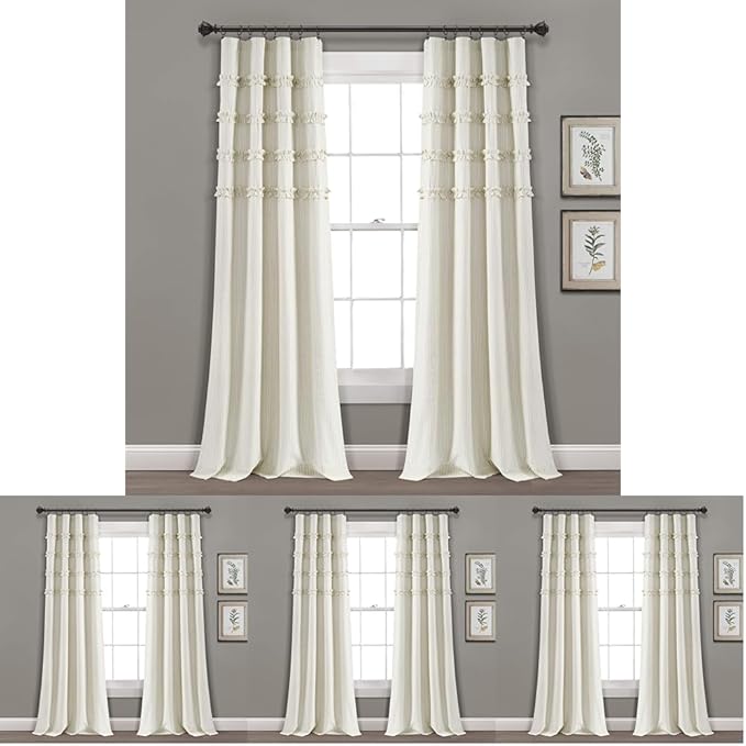 Lush Decor Vintage Stripe Yarn Dyed Cotton Window Curtain Panel Pair, 95" x 40", Neutral (Pack of 4)