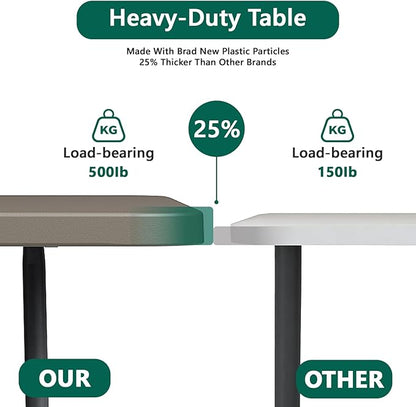 Folding Table 2 Pack, 6FT Heavy Duty Plastic Table with Handle, Foldable&Portable, Fold-in-Half Utility Tables for Outdoor, Dining, Wedding, Events, Indoor, Picnic, Camping, Party,Khaki