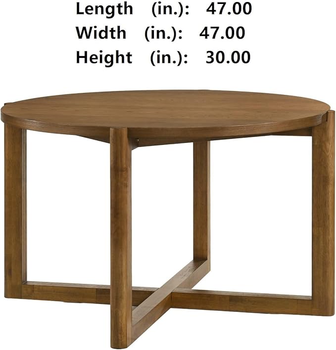 Round Dining Table Mid-Century Modern Wood Table with Cross Sled Base Sturdy Kitchen Dining Table Practical