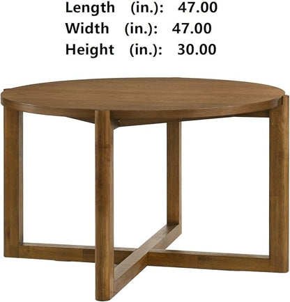 Round Dining Table Mid-Century Modern Wood Table with Cross Sled Base Sturdy Kitchen Dining Table Practical
