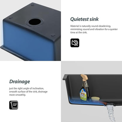 Lordear Granite Composite Laundry Sink 24×18 Inch Undermount Laundry Room Utility Black 12 Inch Deep Under Counter 24x18x12 Inch