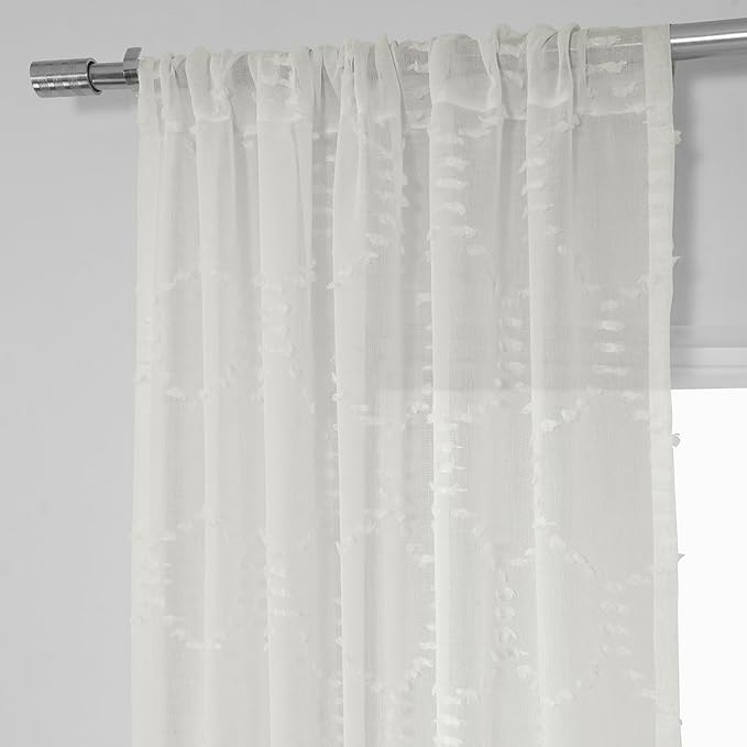 HPD Half Price Drapes Patterned Faux Linen Sheer Curtains for Living Room or Bedroom 50 X 108 (1 Panel), Rod Pocket Window Curtains for Bedroom, Marseille Shell