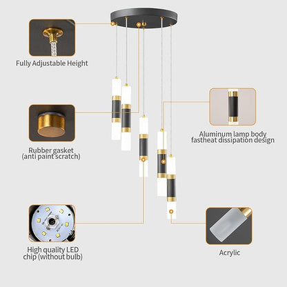 5-Light Modern Pendant Light Kitchen Island Light Fixture Dimmable LED Black Mini Pendant Lights Dinning Room Kitchen Black Gold Pendant Lighting