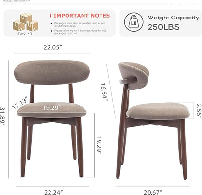 COLAMY Wooden Dining Chairs Set of 6, Modern Fabric Upholstered Kitchen Side Chairs, Farmhouse Dining Room Chair with Foot Pegs, Camel
