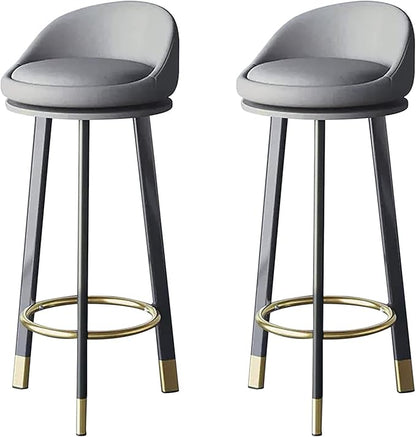 Set of 2 Counter Height s with Backs, Faux Leather Upholstered Chairs for Kitchens Island, Coffee, Home Dinning,Light Gray-Seat Height 80cm