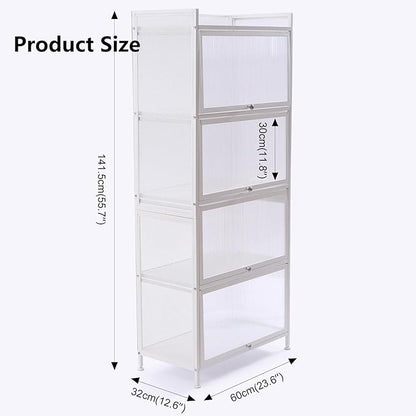 Gdrasuya10 White Kitchen Storage Cabinet Buffet Pantry, 4 Tier Metal Kitchen Pantry Cabinet with Folding Doors 56'' Tall Bookshelf Bookcase Suitable for Dining Room Living Room