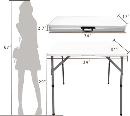 34" Fold in Half Square Folding Table, Plastic Square Card Table, Game for Puzzles Crafting Fold in Half Camping Table Utility use for Indoor Outdoor Picnic Party