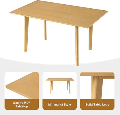 VilroCaz 5-Piece Dining Table Set - Rectangular Solid Wood Table & Upholstered Linen Chairs, Kitchen Dining Room Set for 4, Space-Saving Dinette (Natural-5J)