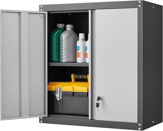 IRONFFICE Garage Wall Cabinet,Locking Wall Cabinet with Shelves,Wall Mounted Storage Cabinet,Metal Wall Cabinet for Garage,Basement,Home,Gray