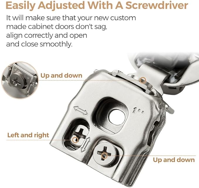 Ravinte 30 Pack 15 Pairs 1 inch Overlay Soft Close Hidden Door Hinge for Kitchen Cabinet Stainless Steel Adjustable Satin Nickel Hardware