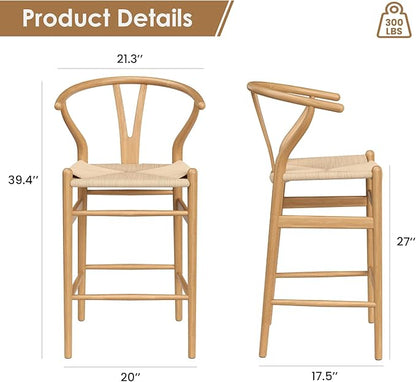Modern Dining Chairs with Natural Weave Seat - Sturdy Construction Bar Stools for Kitchen Island, Versatile Use in Dining Room and Bedroom, Stylish Simple Design Comfortable Fully Assembled,Natural-Ra