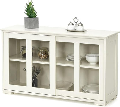 NAFORT Wooden Buffet Cabinet Sideboard with Sliding Doors, Kitchen Storage Console Table, Accent Coffee Bar with Adjustable Shelf for Living Room, Dining Room (White, 13" D x 42" W x 24.5" H)