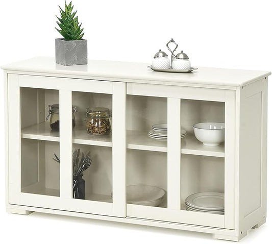 NAFORT Wooden Buffet Cabinet Sideboard with Sliding Doors, Kitchen Storage Console Table, Accent Coffee Bar with Adjustable Shelf for Living Room, Dining Room (White, 13" D x 42" W x 24.5" H)