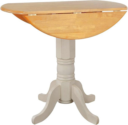 Sunset Trading Oakley Selections 42" Round Extendable Drop Leaf Counter Height Pub Table | Antique White/Light Oak Solid Wood | Seats 4 | Dining Room Kitchen Furniture