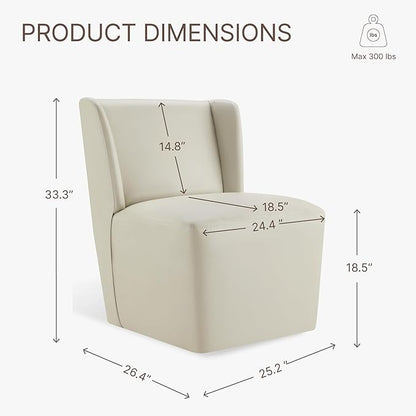KISLOT Upholstered Dining Chairs Set of 1 with Casters, Wingback Modern Side Armless Deskchair with Rollers for Diningroom Bedroom Livingroom Reading Room, Cream Faux Leather