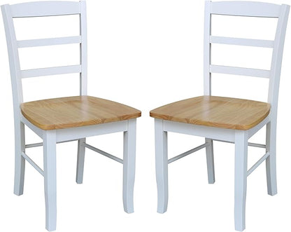 Madrid Ladderback, Set of 2 Dining Chairs , Solid Wood Kitchen/Dining Chairs, Parawood Construction, 18.1"W x 19.3"D x 35.2"H, 225 lb Weight Capacity, Elegant, Durable, White/Natural