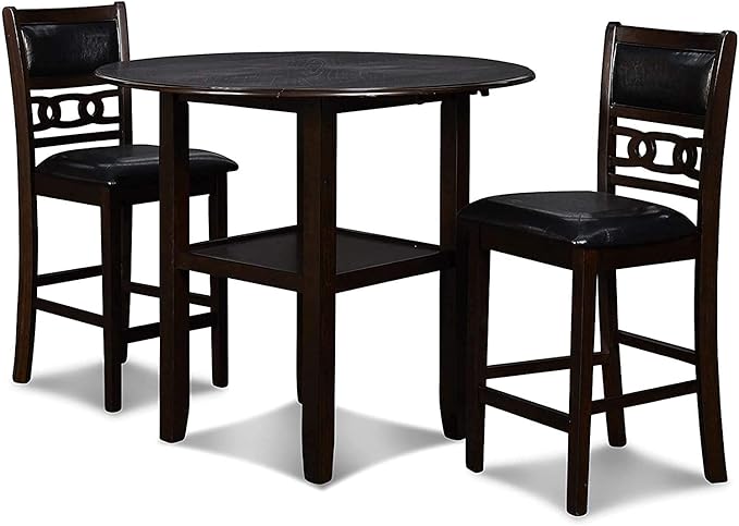 New Classic Furniture Gia 3-Piece Drop Leaf Counter Table Set with 2 Chairs, 42-Inch, Ebony