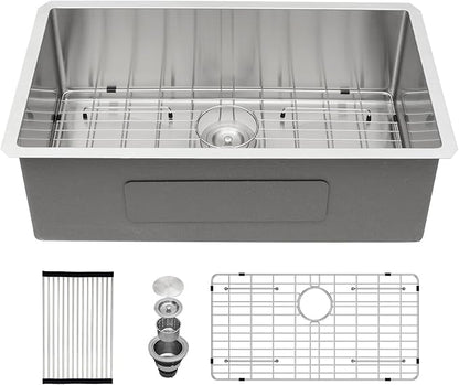 30 Inch Undermount Kitchen Sink - Beslend 30x18x10 Inch Undermount Stainless Steel Kitchen Sink 16 Gauge Single Bowl Round Corner Under Counter Basin