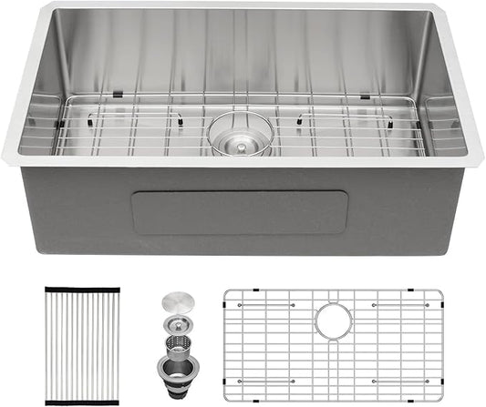 30 Inch Undermount Kitchen Sink - Beslend 30x18x10 Inch Undermount Stainless Steel Kitchen Sink 16 Gauge Single Bowl Round Corner Under Counter Basin