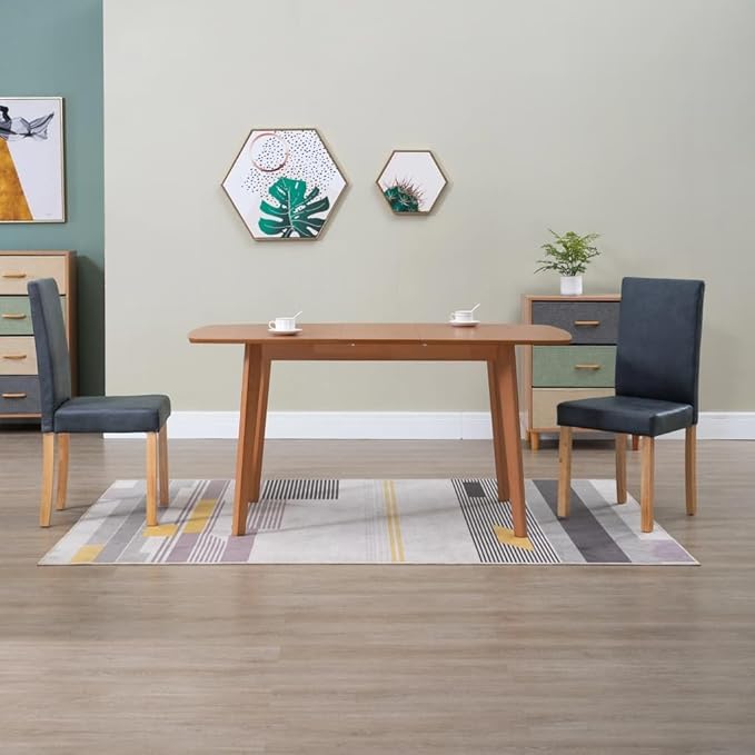 Set of 2 Gray Faux Suede Leather and Wood Modern Dining Chairs Comfortable Seating for Kitchen Dining Room Indoor Use