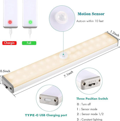 LED Closet Light, 28LED Dimmer Rechargeable Motion Under Cabinet Lighting Stick-Anywhere Night Light for Stairs,Wardrobe,Kitchen,Hallway