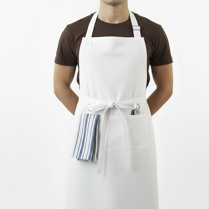 100% Cotton Kitchen Apron with 2 Pockets – Adjustable Chef Apron for Cooking Baking BBQ – Unisex Apron