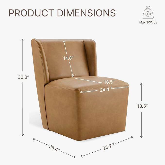 KISLOT Upholstered Dining Chairs Set of 1 with Casters, Wingback Modern Side Armless Deskchair with Rollers for Diningroom Bedroom Livingroom Reading Room, Brown Faux Leather