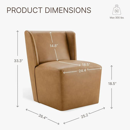 KISLOT Upholstered Dining Chairs Set of 1 with Casters, Wingback Modern Side Armless Deskchair with Rollers for Diningroom Bedroom Livingroom Reading Room, Brown Faux Leather