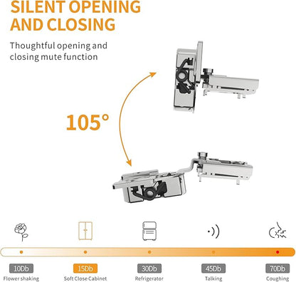 Chibery 20 Pack 5/8" Overlay 3D Soft Close Concealed Hinge for Face Frame Door, Smooth Slow Self Closing Hinges, Satin Nickel, Hidden 105° Open Angle Stainless Steel Hinge for Kitchen Cabinet Door