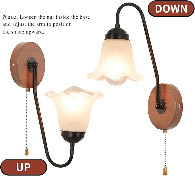 Vintage Pull Chain Wall Sconce Light with Switch Black Wall Lights Fixture Retro E26 Industrial Farmhouse Wall Lamp Hard Wired Sconces Lighting for Mirror Bedroom Bathroom Hallway