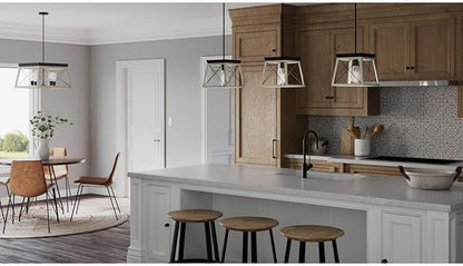 Progress Lighting 4 Light Chandelier, Rustic Farmhouse Style Modern Hanging Light Fixture for Kitchen and Dining Room, Briarwood Collection, Graphite
