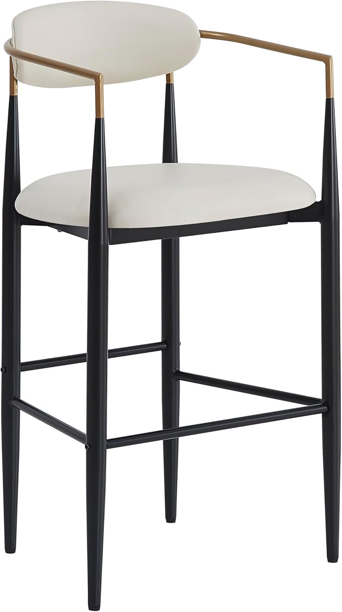 Modern Dining Chair with Iron Legs for Kitchen Island, Dining Room, Restaurant - Mid-Century Luxury Furniture Sets with Sturdy Stable Frame and Easy Assembly,Beige-PU-setof2
