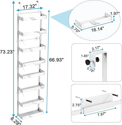 bukfen Over the Door Pantry Organizer, 8-Tier Adjustable Basket Kitchen Pantry Door Organization and Storage, Heavy-Duty Metal Hanging Kitchen Spice Rack, D6.3 x W17.32 x H66.93 inch, 1 Pack